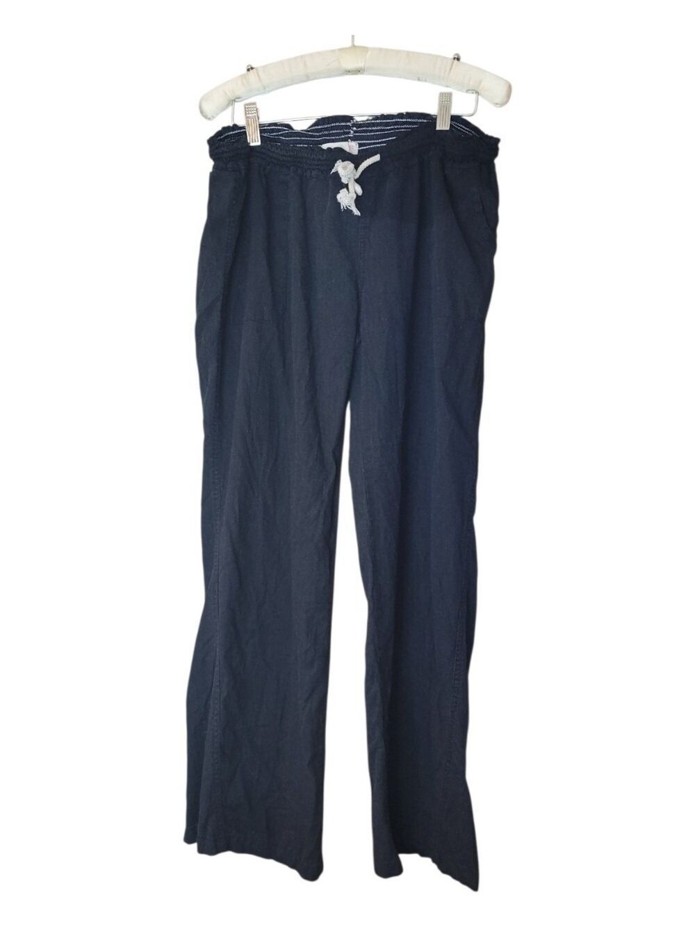 Kiss & Cry Linen Black Pants Elastic Waist Drawstring XL